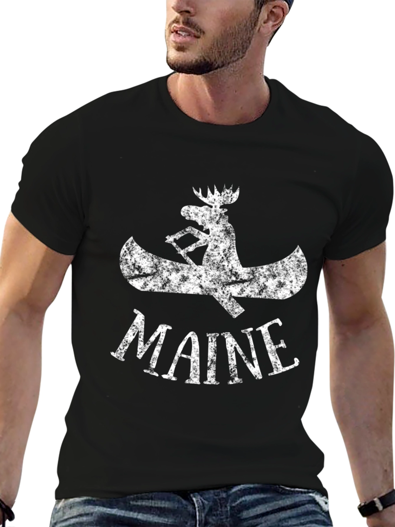 Maine Moose Canoe Graphic T-Shirt - Black