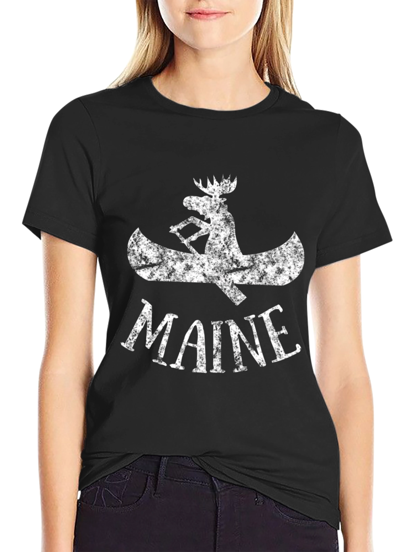 Maine Moose Canoe Graphic T-Shirt - Black