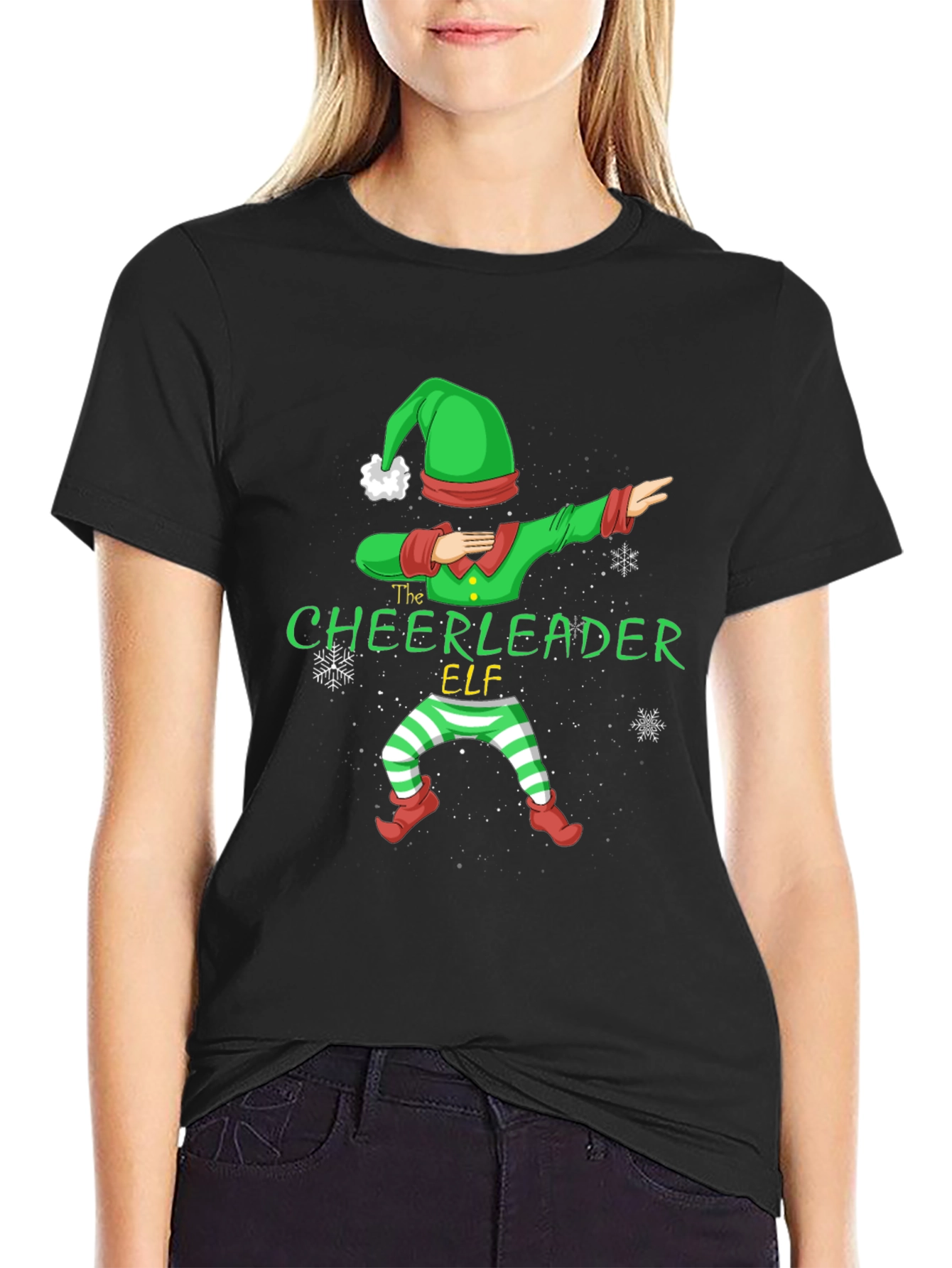 Cheerleader Elf Dabbing Christmas T-Shirt