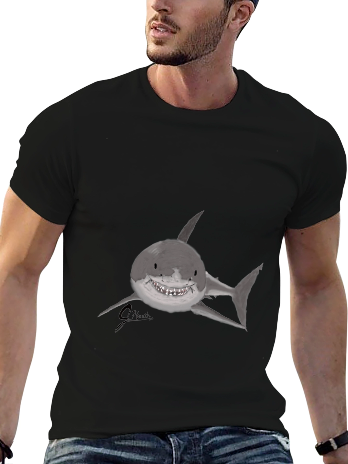 Shark Graphic Print Black T-Shirt