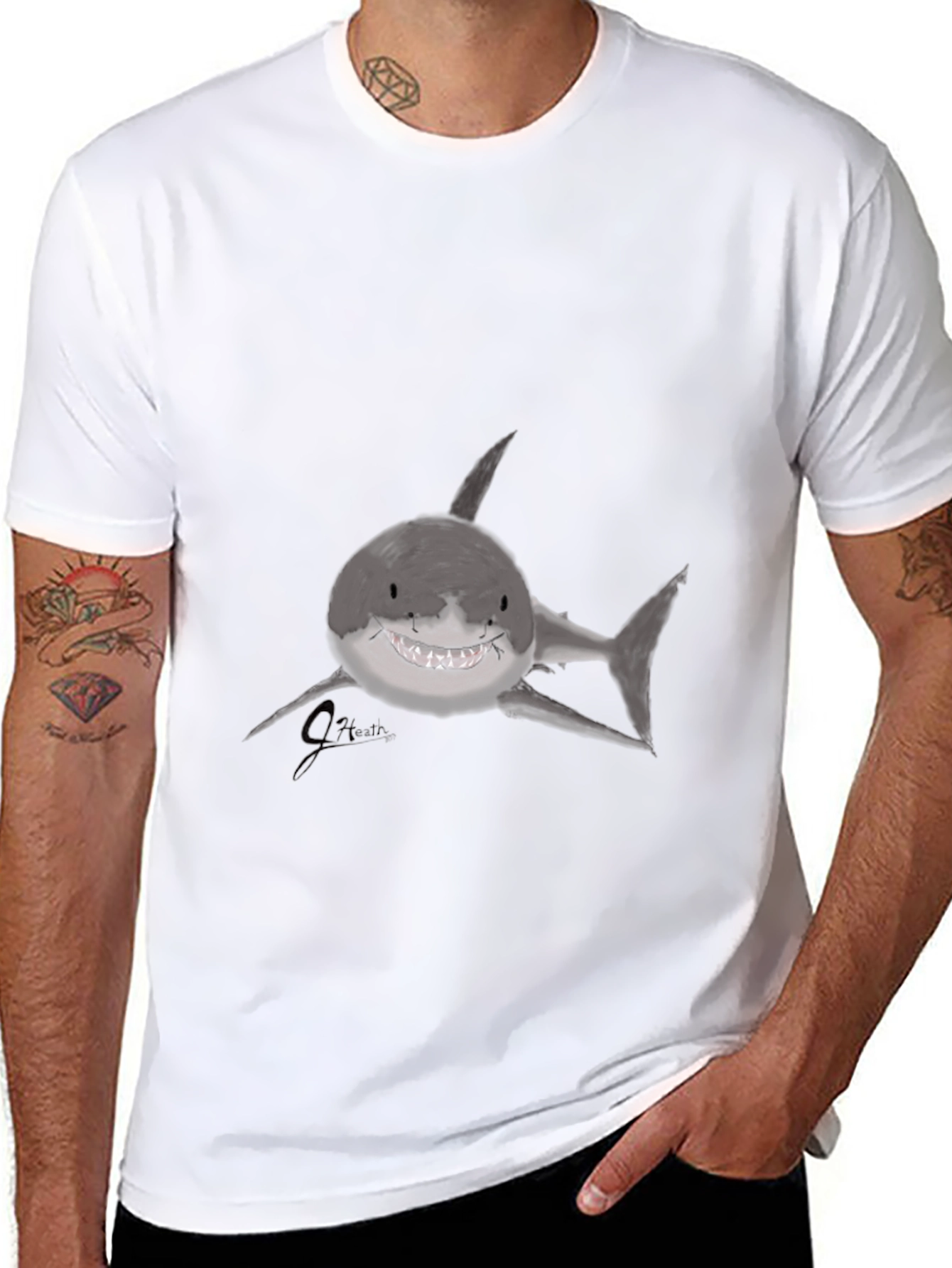 Shark Graphic Print Black T-Shirt