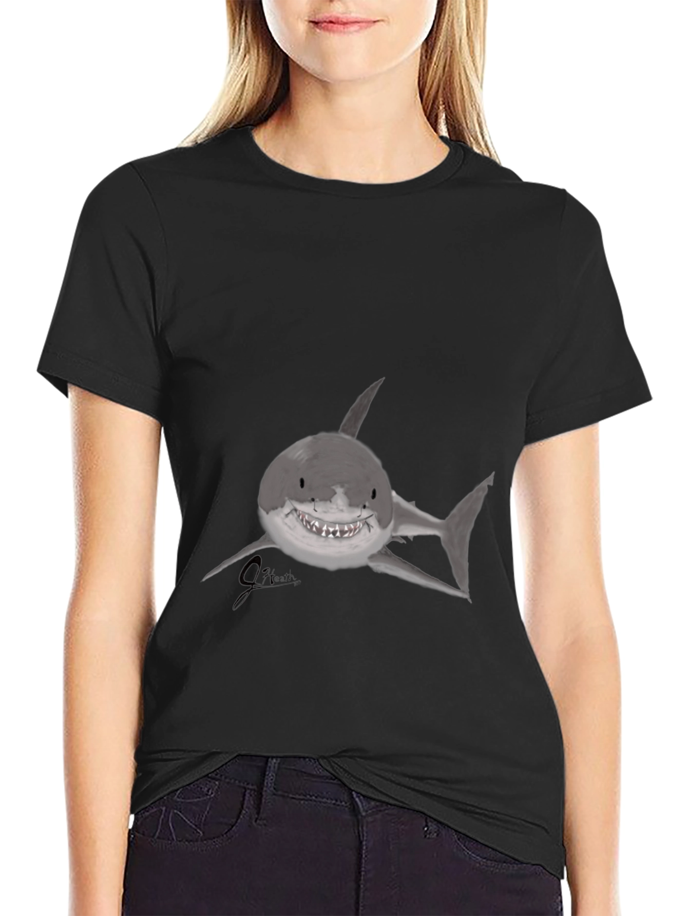 Shark Graphic Print Black T-Shirt