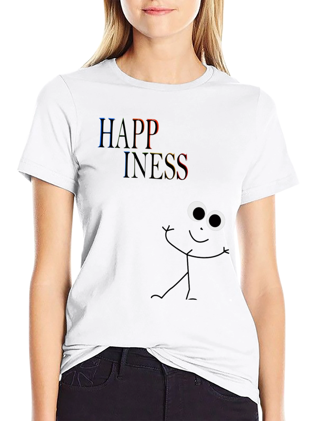 Happiness Stick Figure T-Shirt - Black