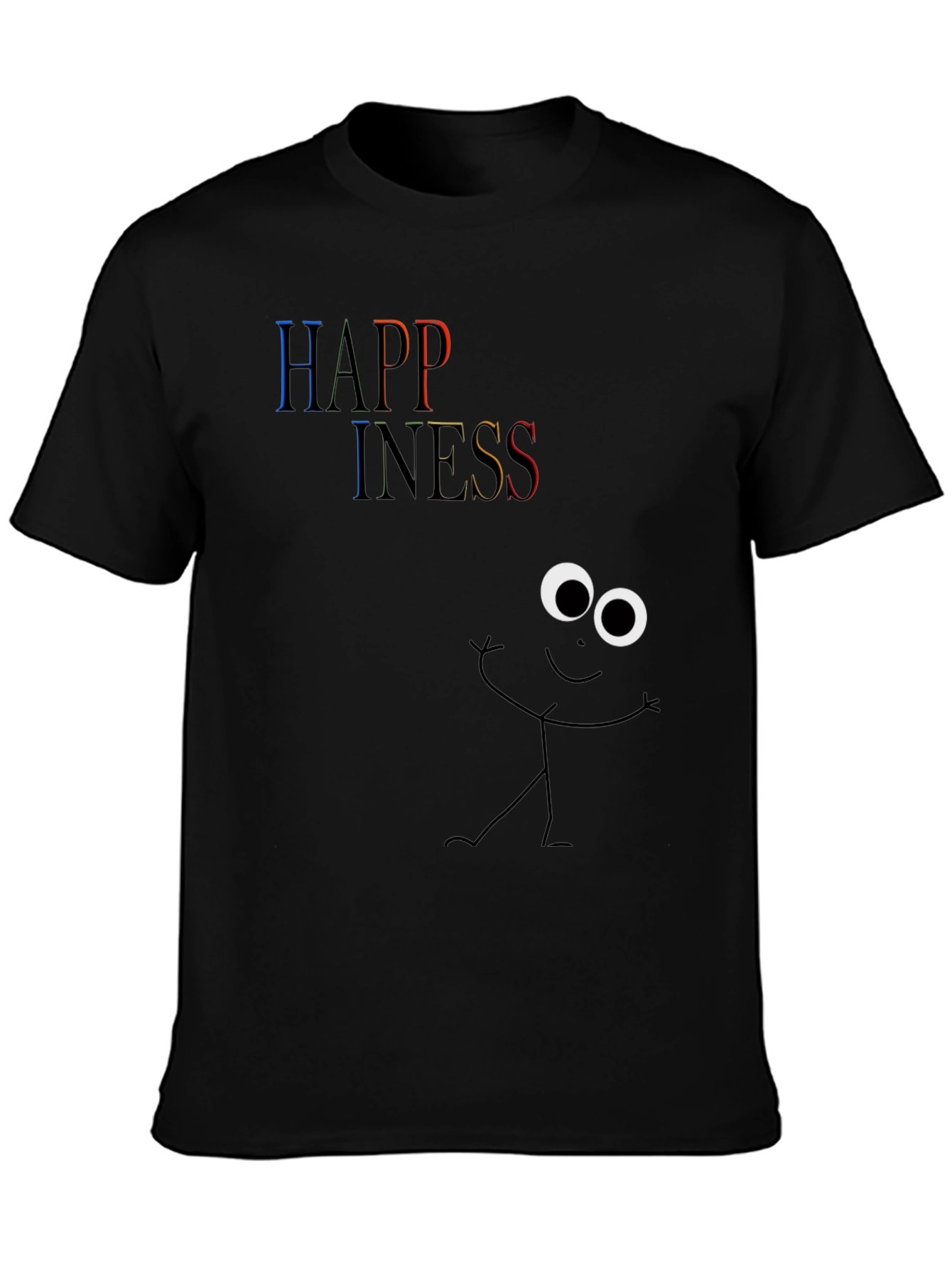 Happiness Stick Figure T-Shirt - Black