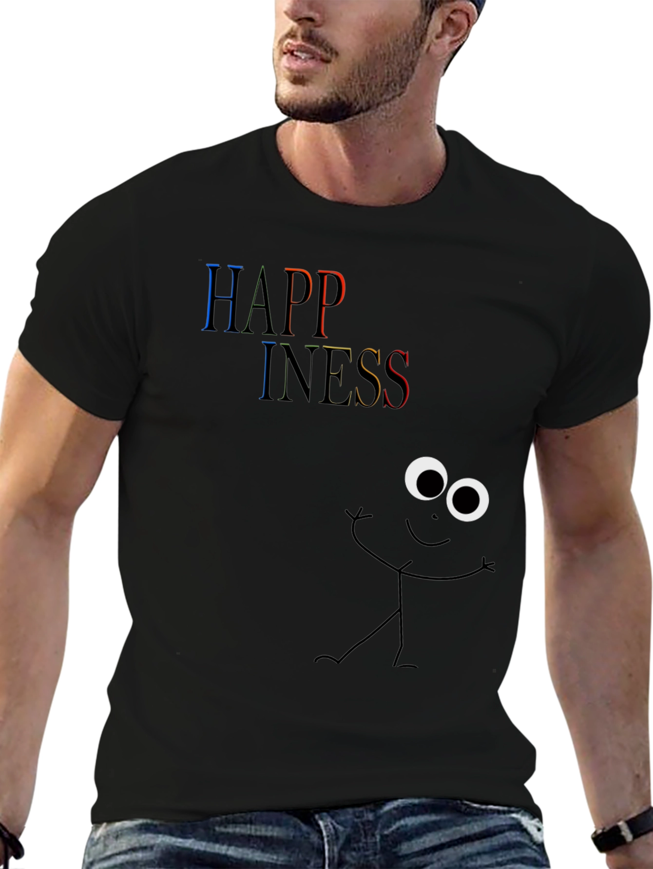 Happiness Stick Figure T-Shirt - Black