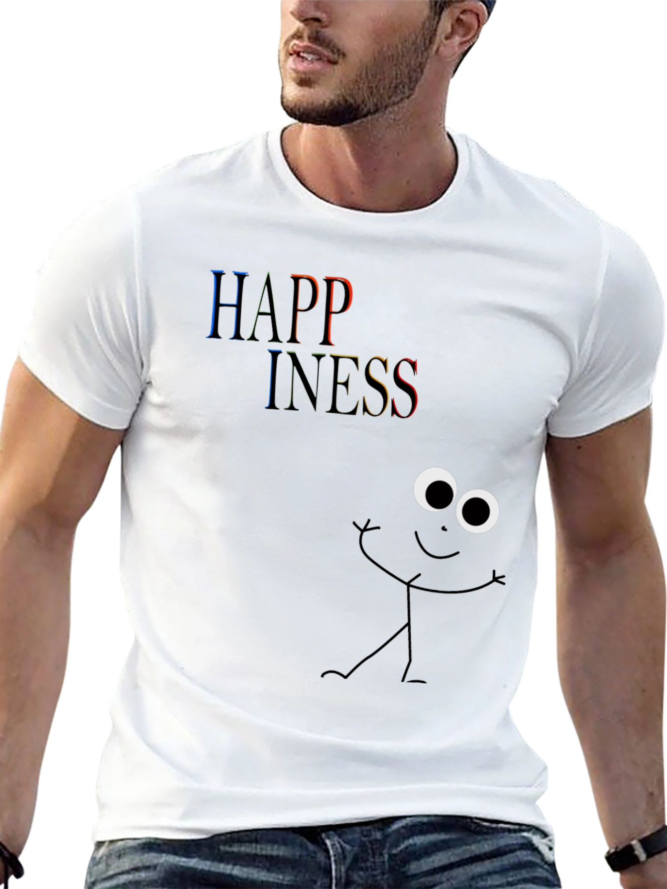 Happiness Stick Figure T-Shirt - Black