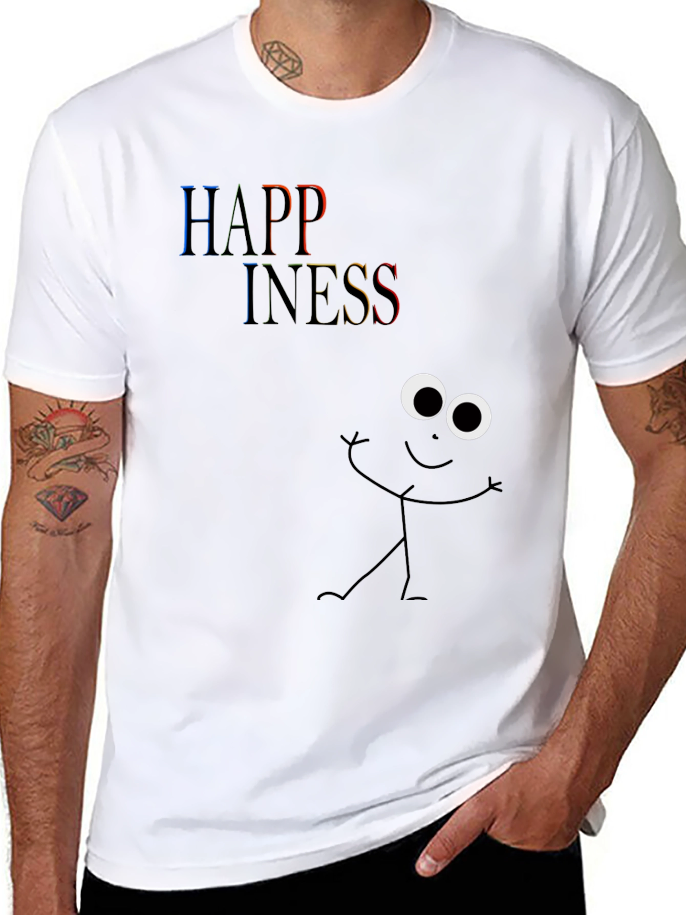 Happiness Stick Figure T-Shirt - Black