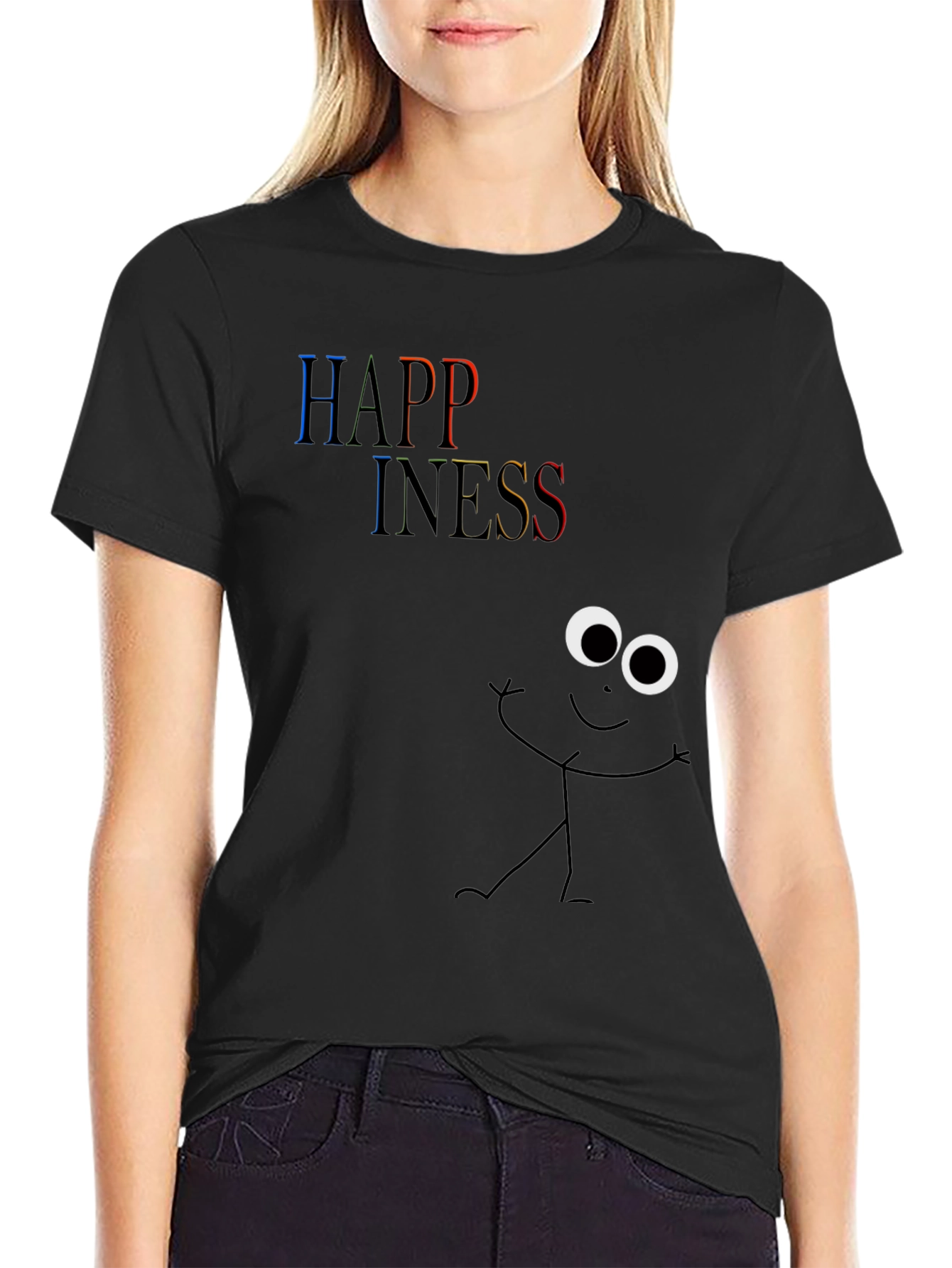 Happiness Stick Figure T-Shirt - Black