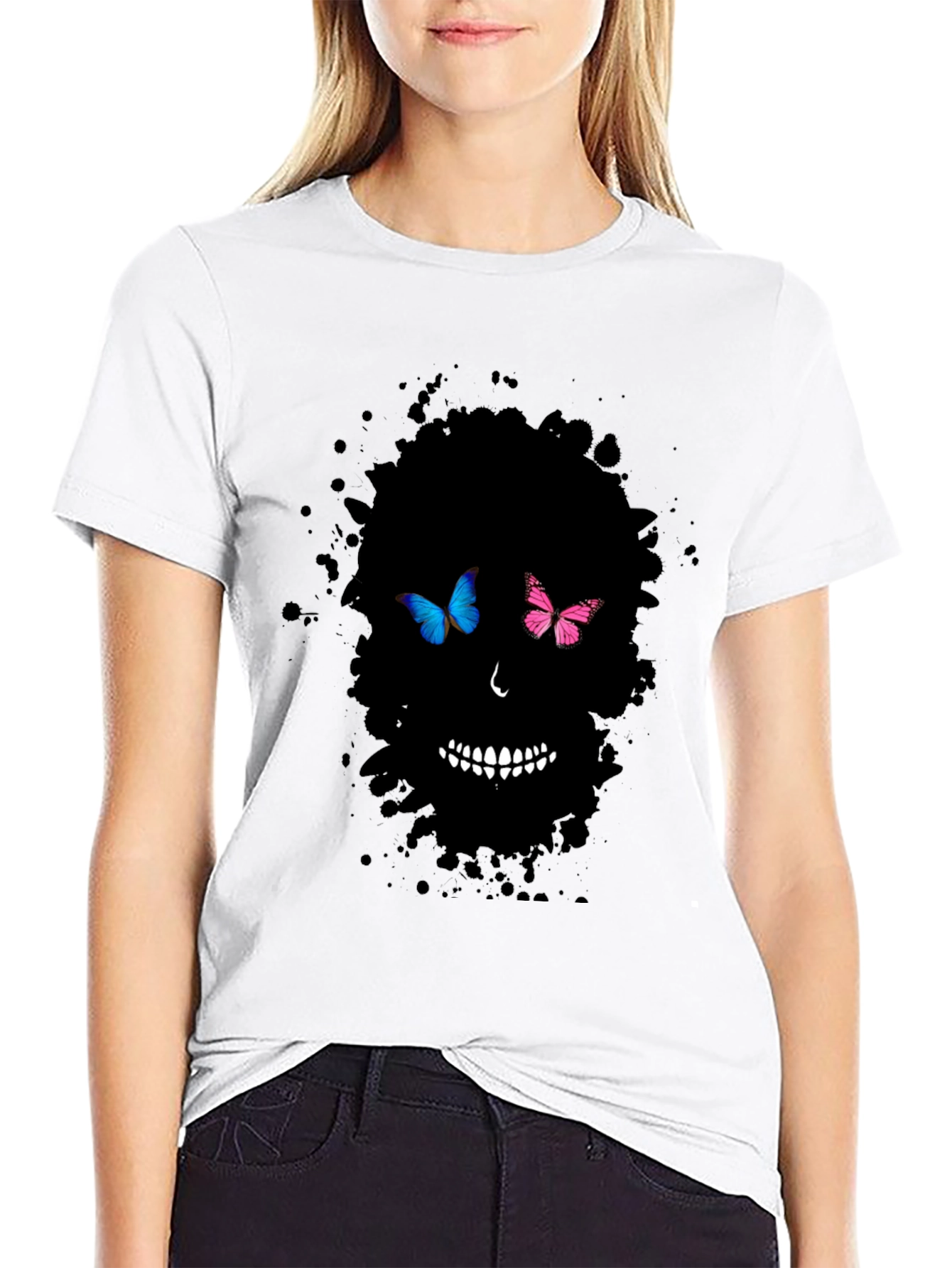 Butterfly Skull Graphic Tee - Mens Black T-Shirt