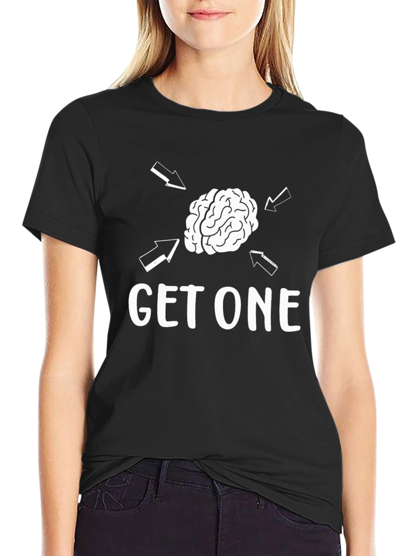 Get One Brain Graphic T-Shirt - Black