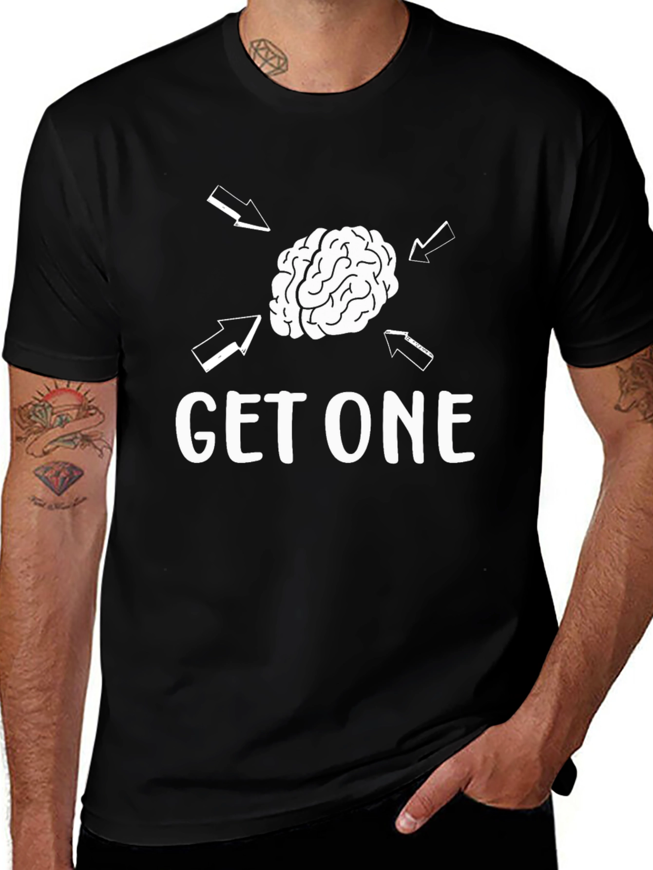 Get One Brain Graphic T-Shirt - Black