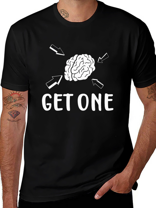 Get One Brain Graphic T-Shirt - Black