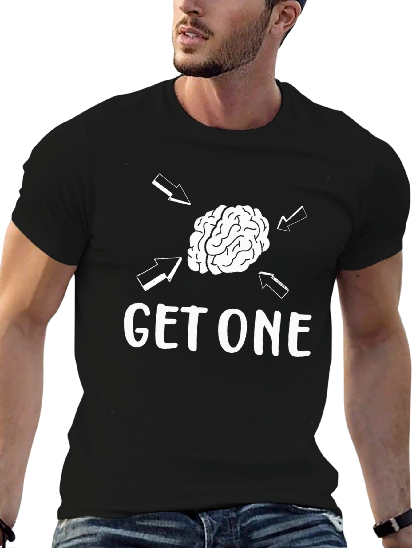 Get One Brain Graphic T-Shirt - Black