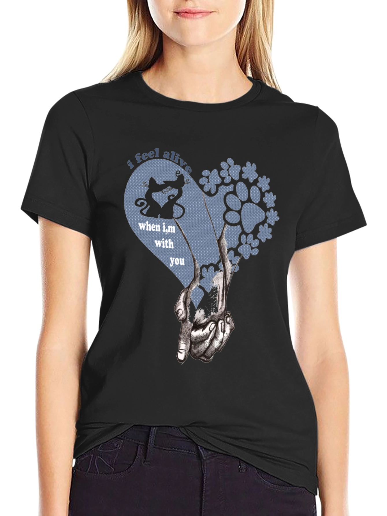 I Feel Alive Cats and Dogs Paw Heart T-Shirt