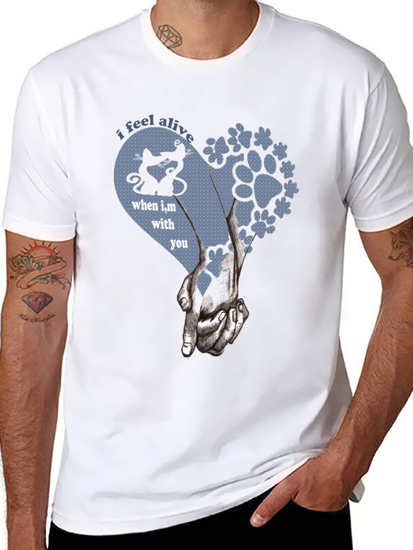 I Feel Alive Cats and Dogs Paw Heart T-Shirt
