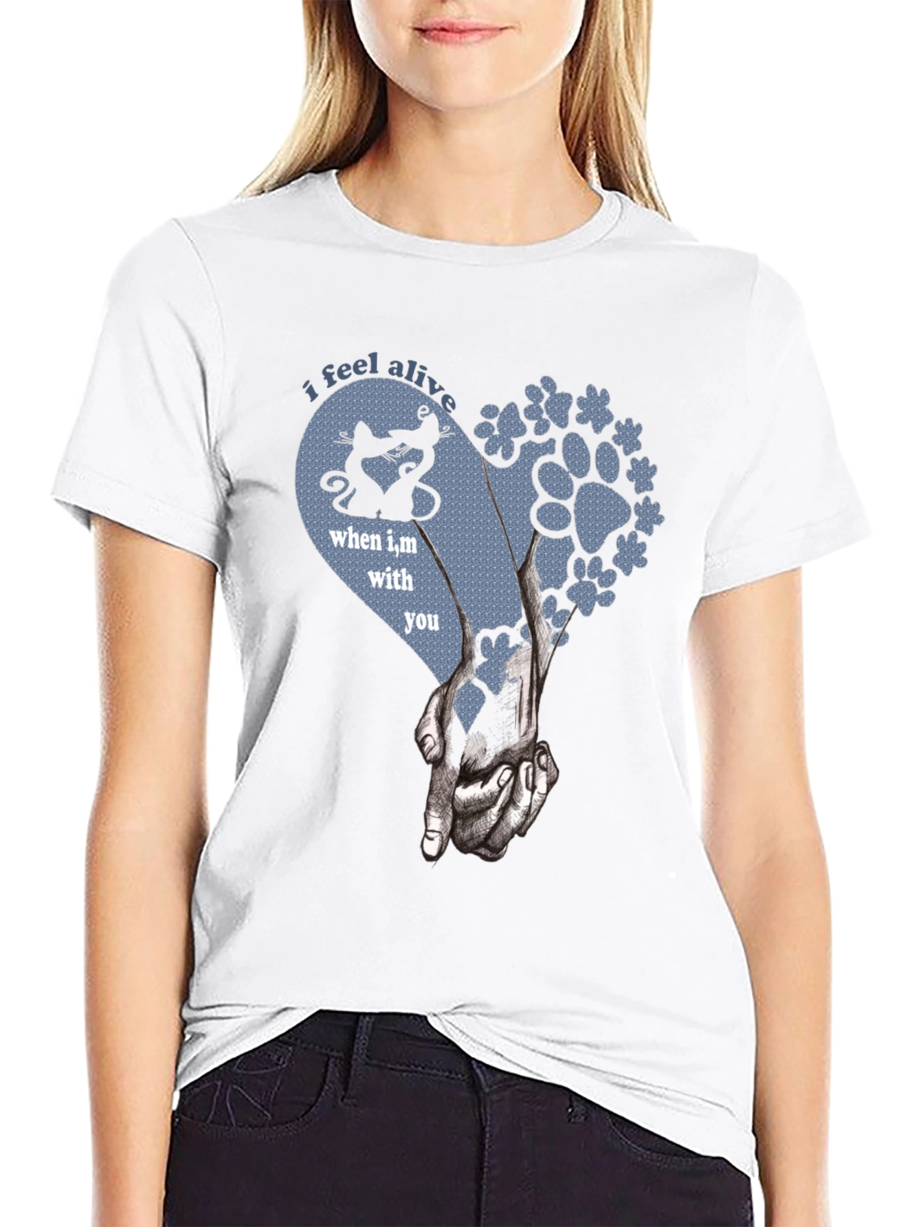 I Feel Alive Cats and Dogs Paw Heart T-Shirt