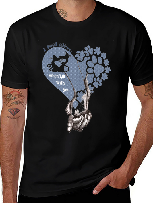 I Feel Alive Cats and Dogs Paw Heart T-Shirt