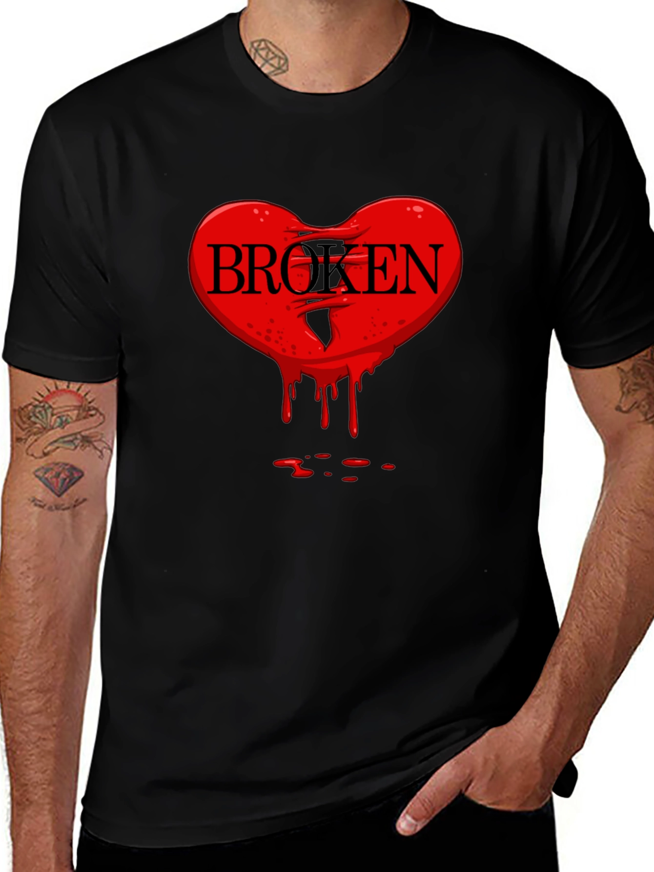 Broken Heart Graphic Tee - Mens Black T-Shirt
