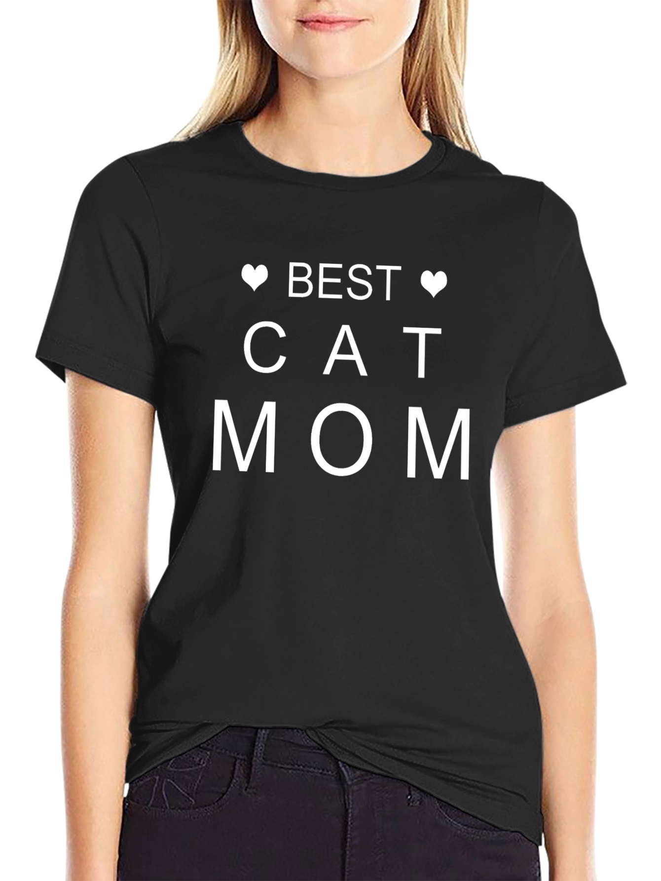 Best Cat Mom T-Shirt - Black Crew Neck Tee