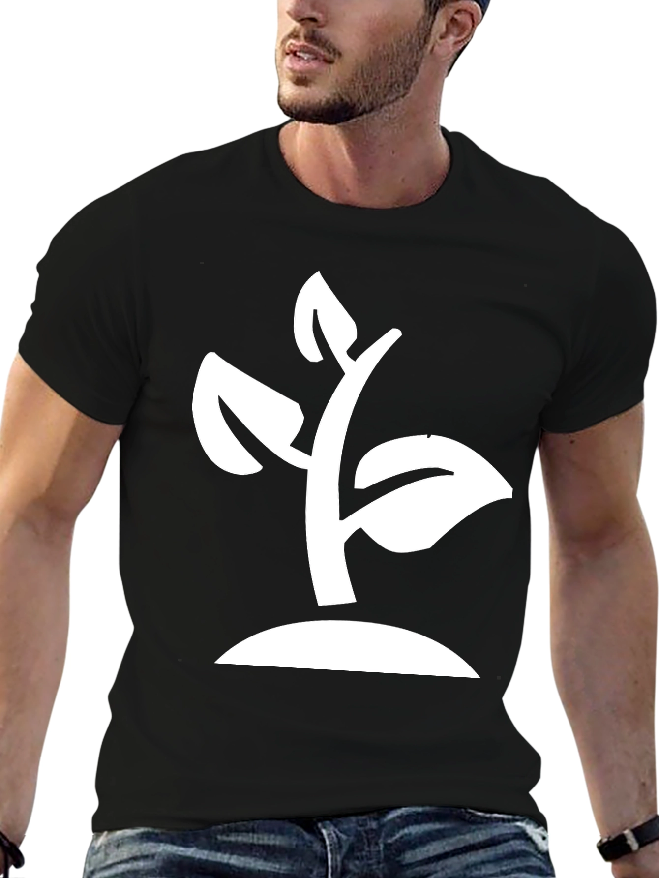 Modern Plant Graphic Tee - Black Cotton Blend