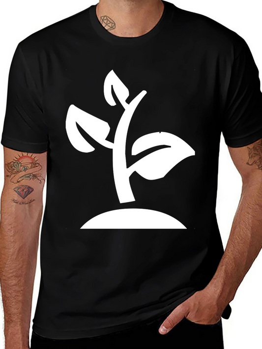 Modern Plant Graphic Tee - Black Cotton Blend