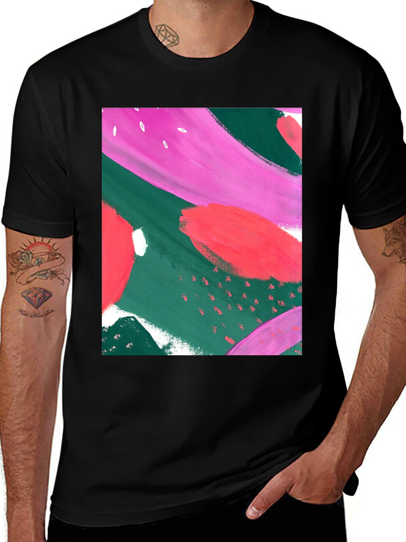 Abstract Art Print T-Shirt - Casual Graphic Tee