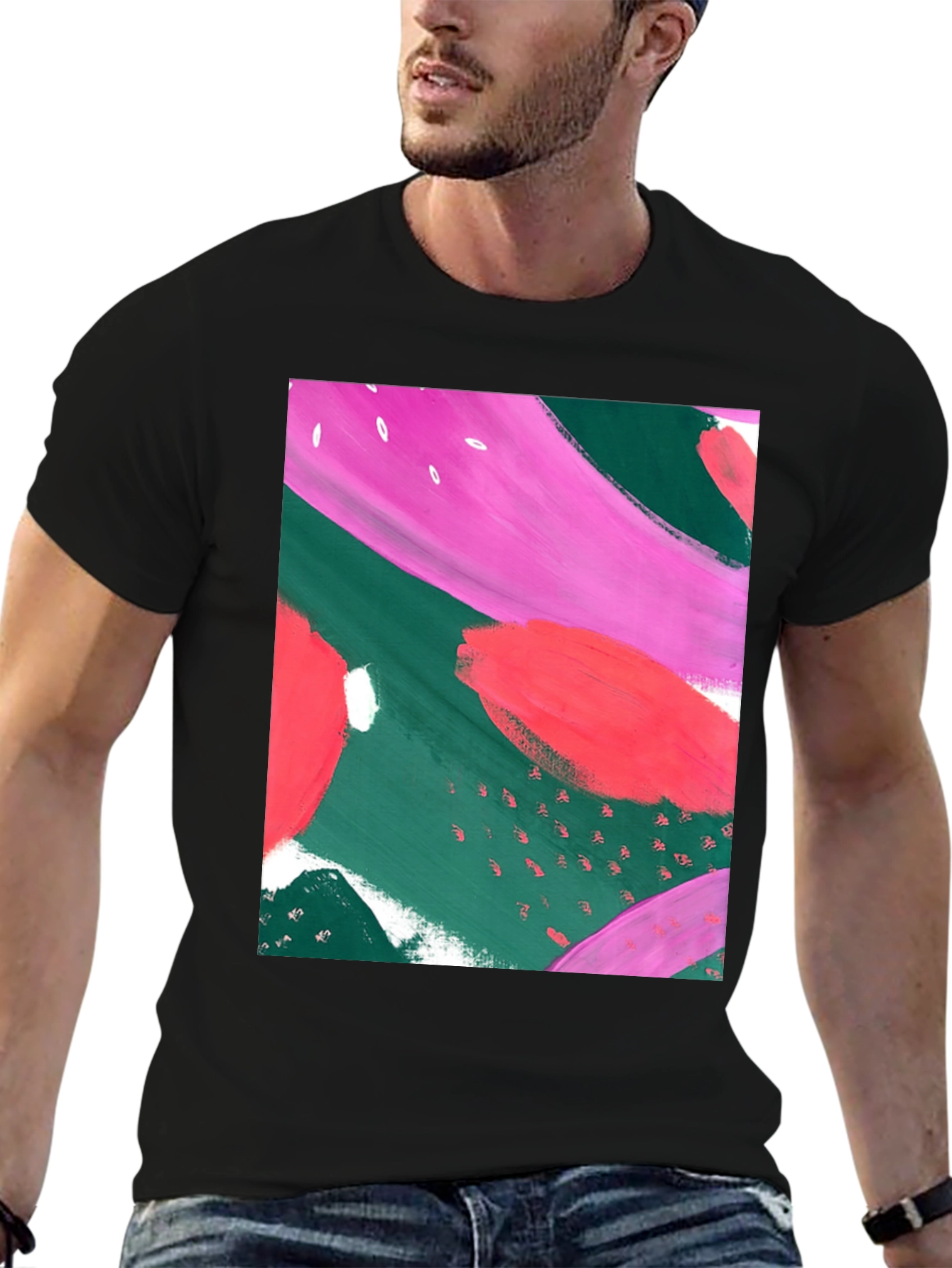 Abstract Art Print T-Shirt - Casual Graphic Tee