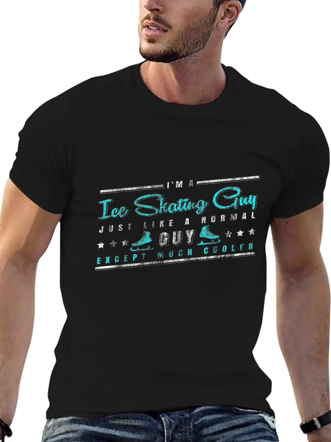 Ice Skating Guy Graphic Tee - Black T-Shirt