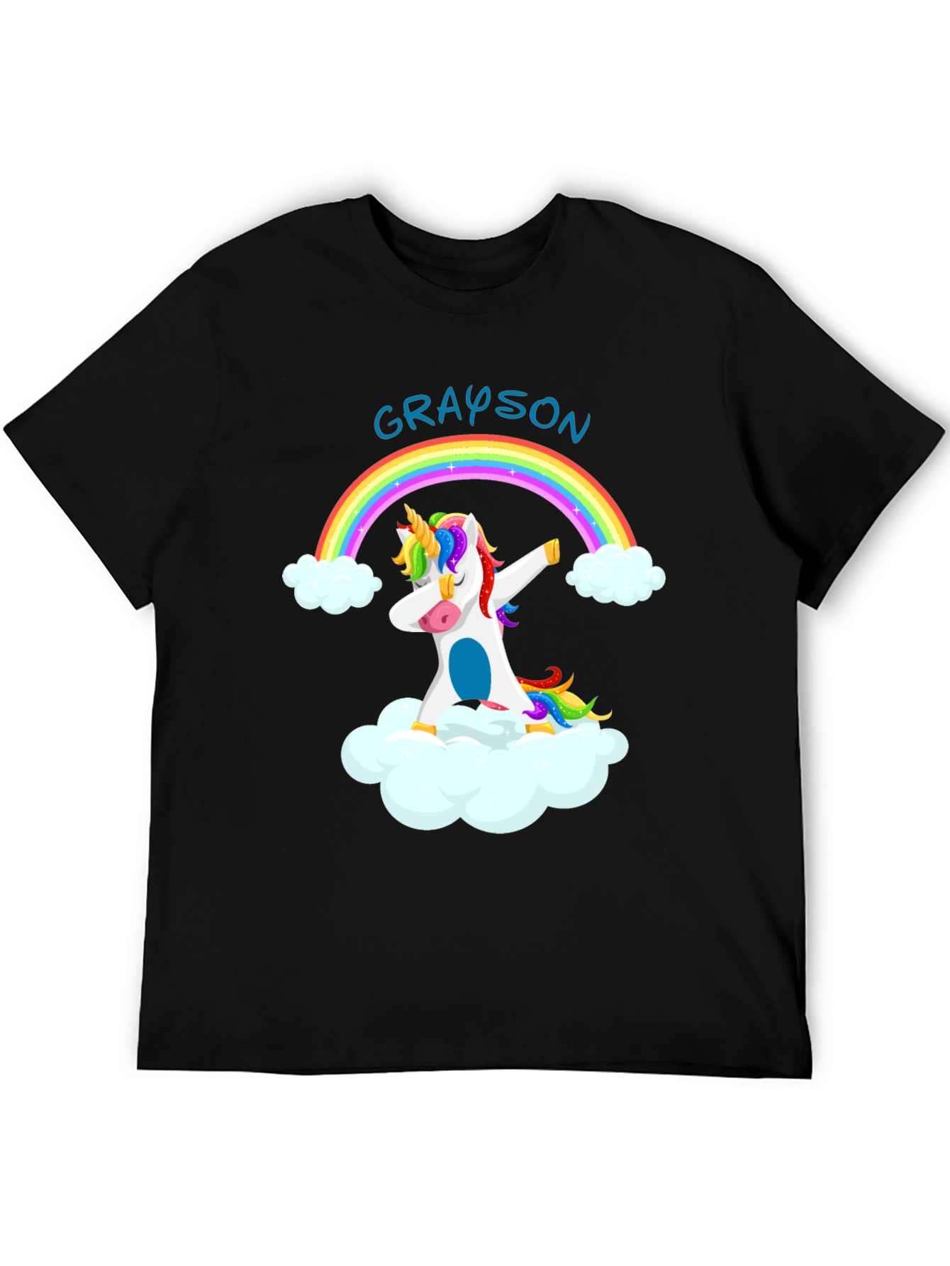 Grayson Unicorn Dabbing Rainbow Black T-Shirt