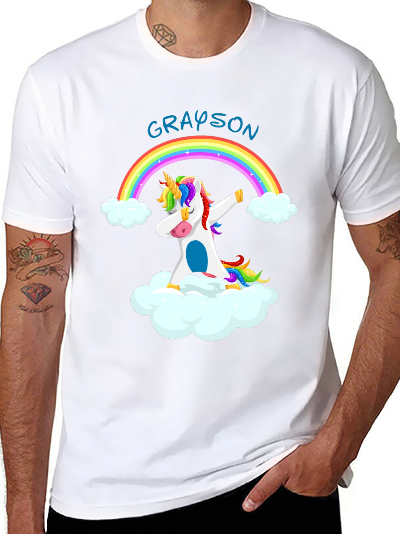 Grayson Unicorn Dabbing Rainbow Black T-Shirt