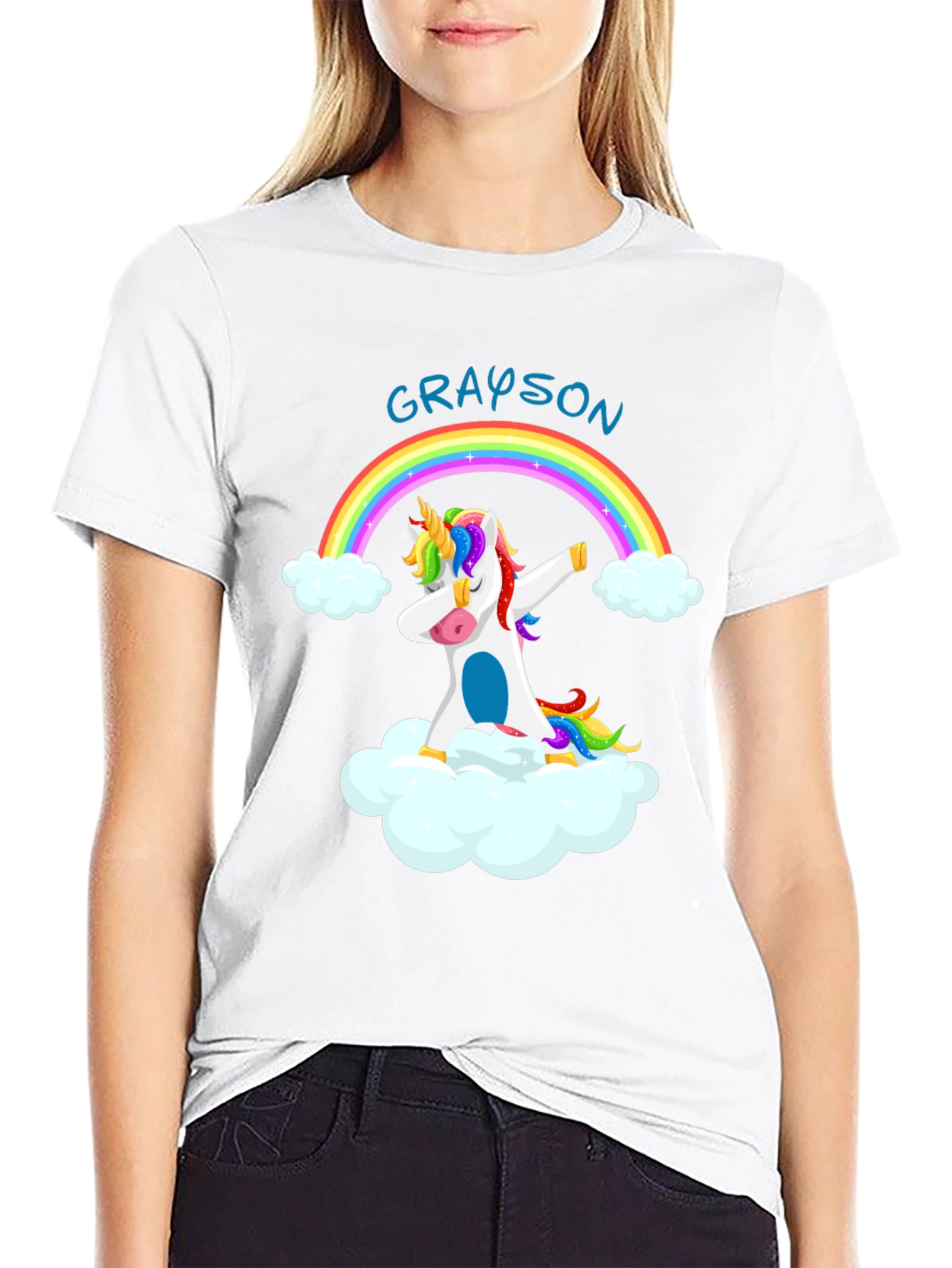 Grayson Unicorn Dabbing Rainbow Black T-Shirt