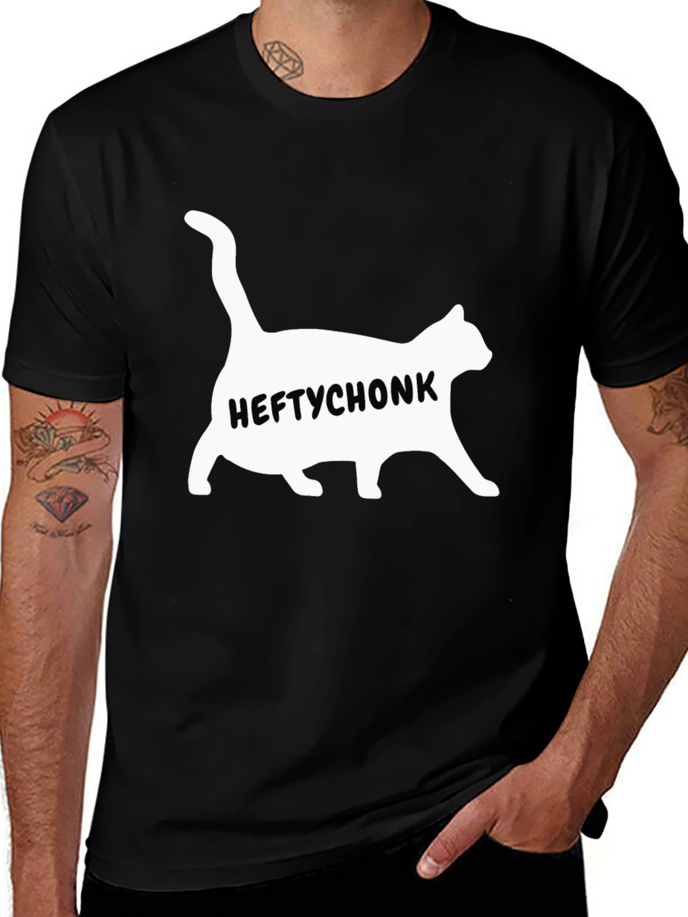 Heftychonk Cat Graphic Tee - Mens Black T-Shirt