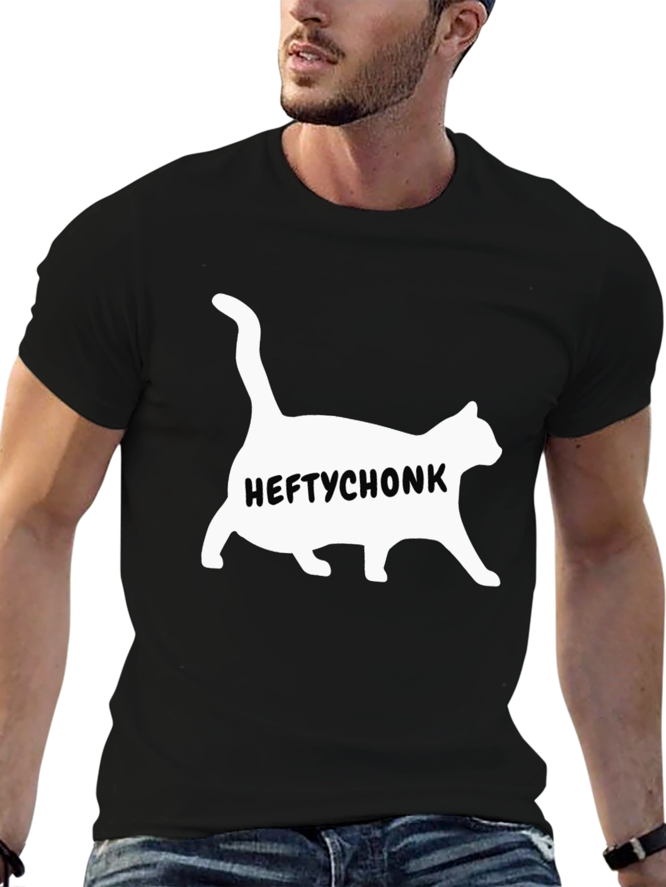 Heftychonk Cat Graphic Tee - Mens Black T-Shirt