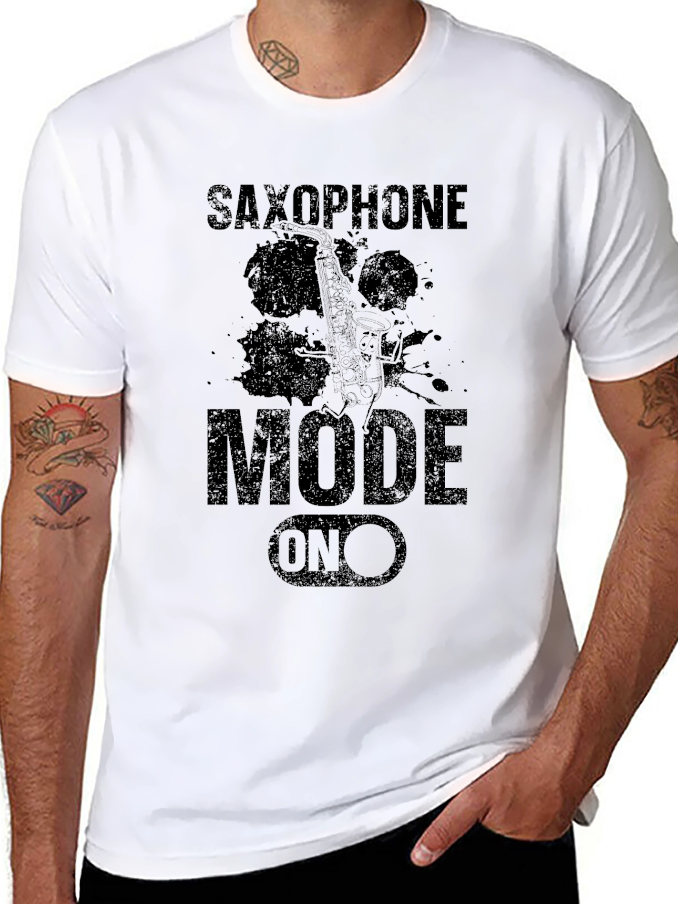 Saxophone Mode On Black T-Shirt