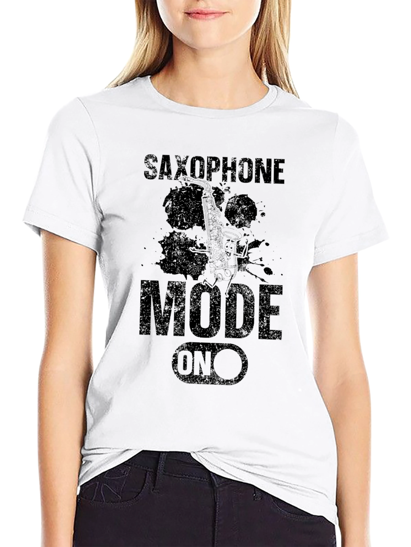 Saxophone Mode On Black T-Shirt