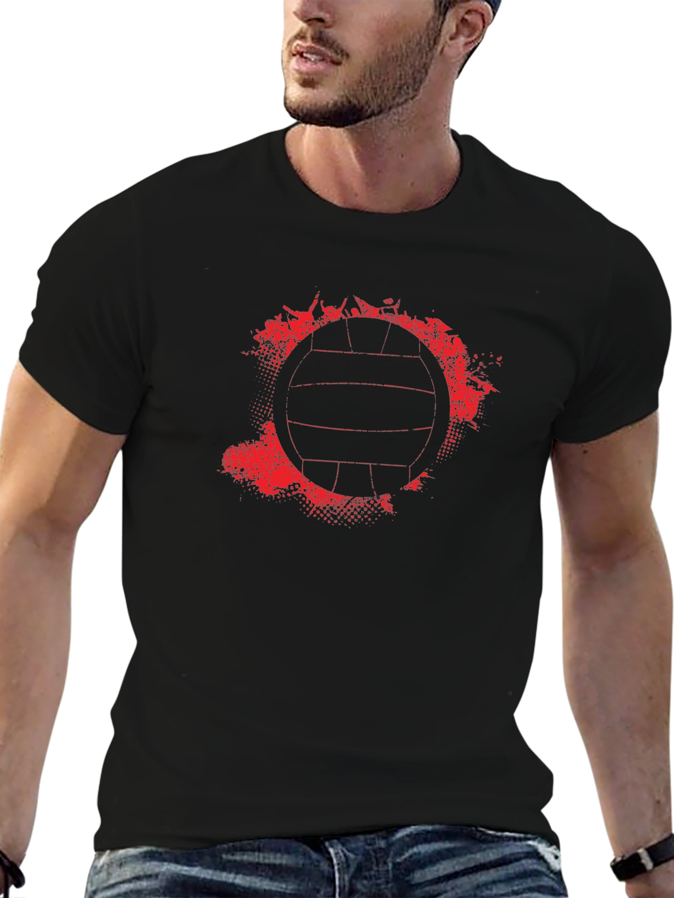 Volleyball Graphic Tee - Grunge Red Print