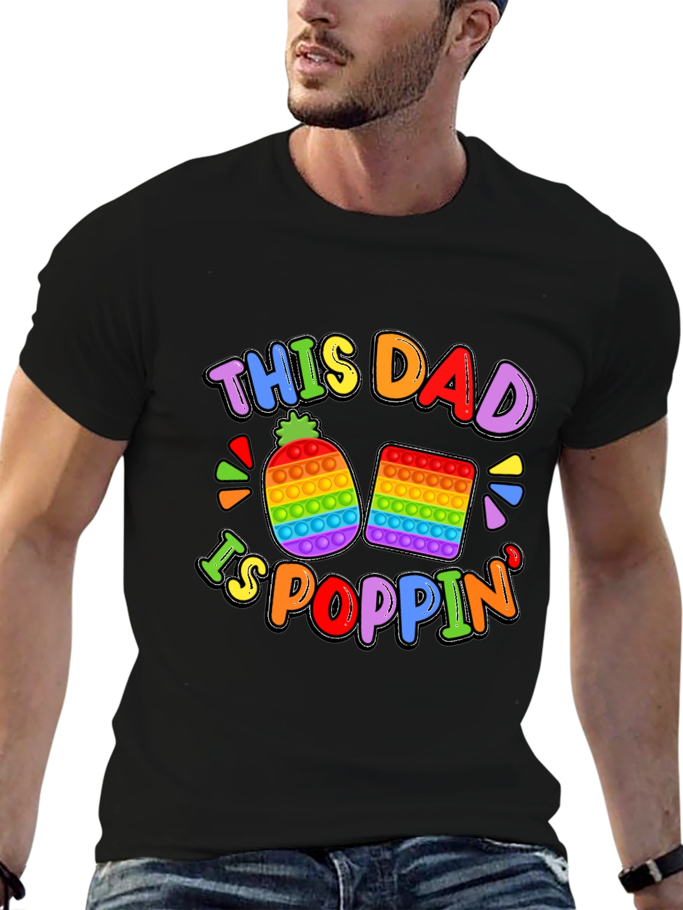 This Dad Is Poppin T-Shirt Fun Rainbow Design