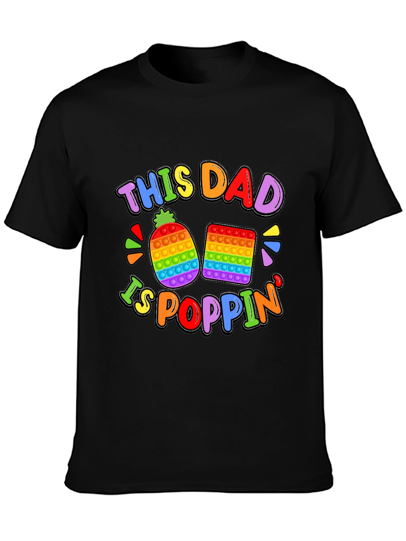 This Dad Is Poppin T-Shirt Fun Rainbow Design
