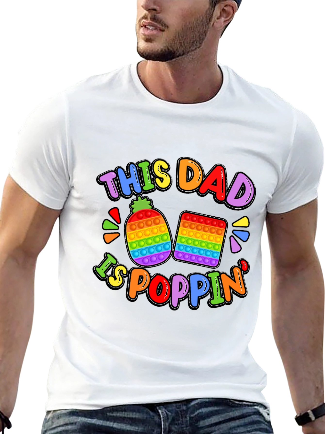 This Dad Is Poppin T-Shirt Fun Rainbow Design