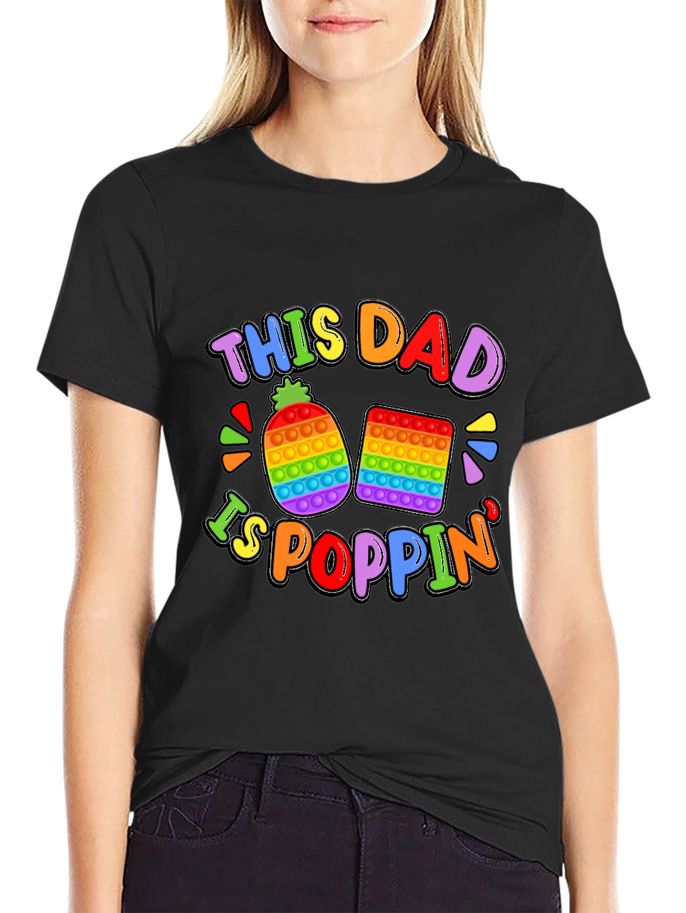 This Dad Is Poppin T-Shirt Fun Rainbow Design