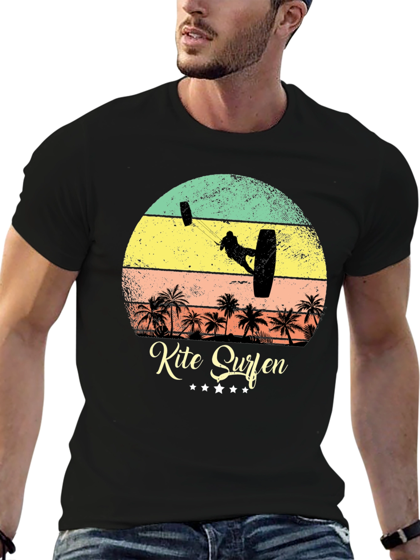 Kite Surfing Palm Tree Graphic T-Shirt