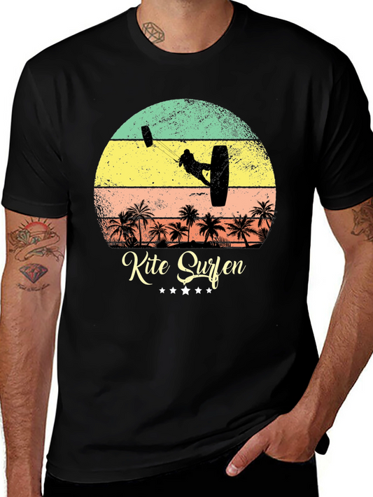 Kite Surfing Palm Tree Graphic T-Shirt
