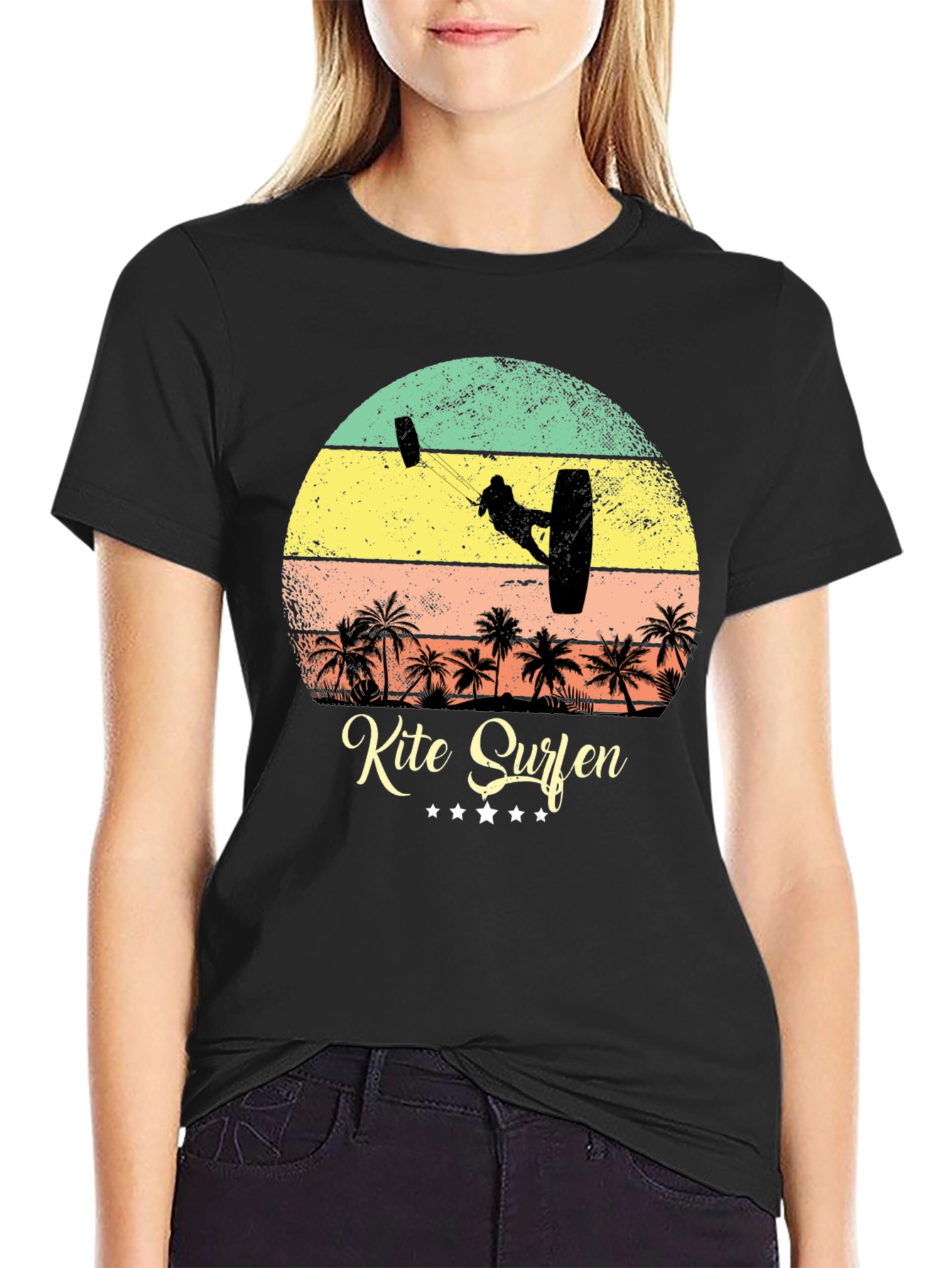 Kite Surfing Palm Tree Graphic T-Shirt