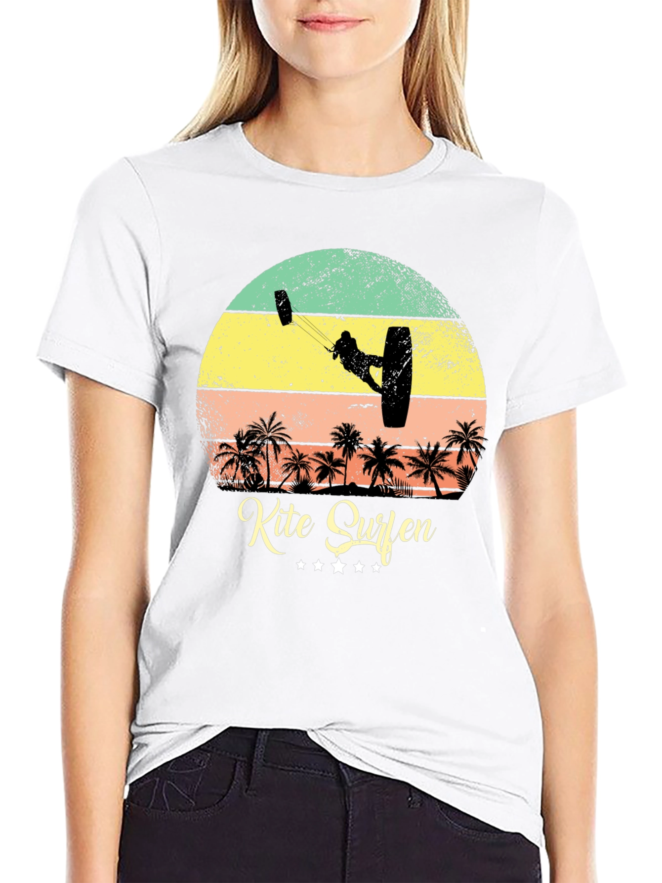 Kite Surfing Palm Tree Graphic T-Shirt