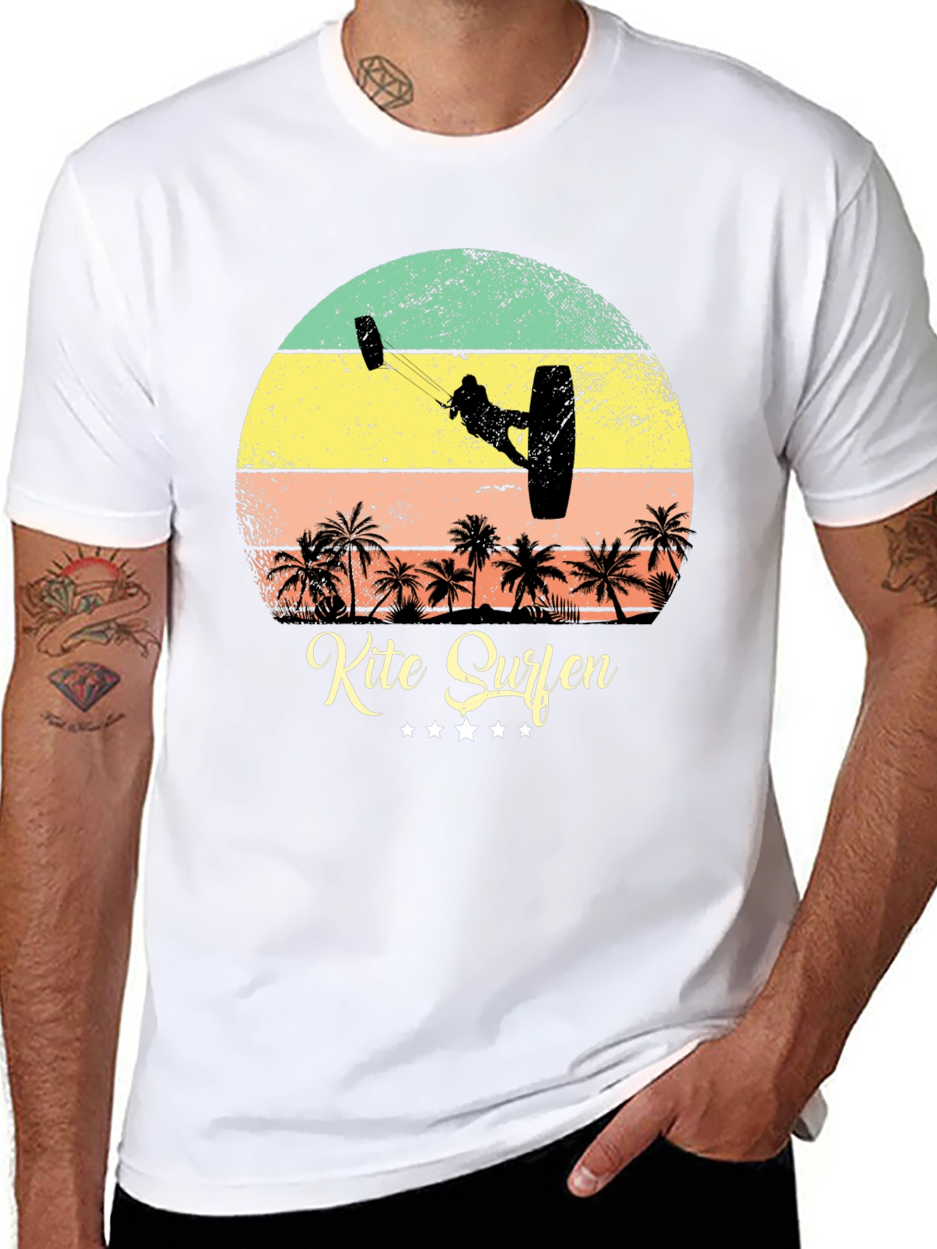 Kite Surfing Palm Tree Graphic T-Shirt