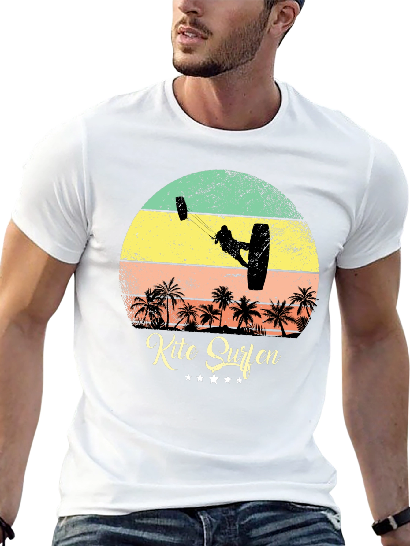 Kite Surfing Palm Tree Graphic T-Shirt