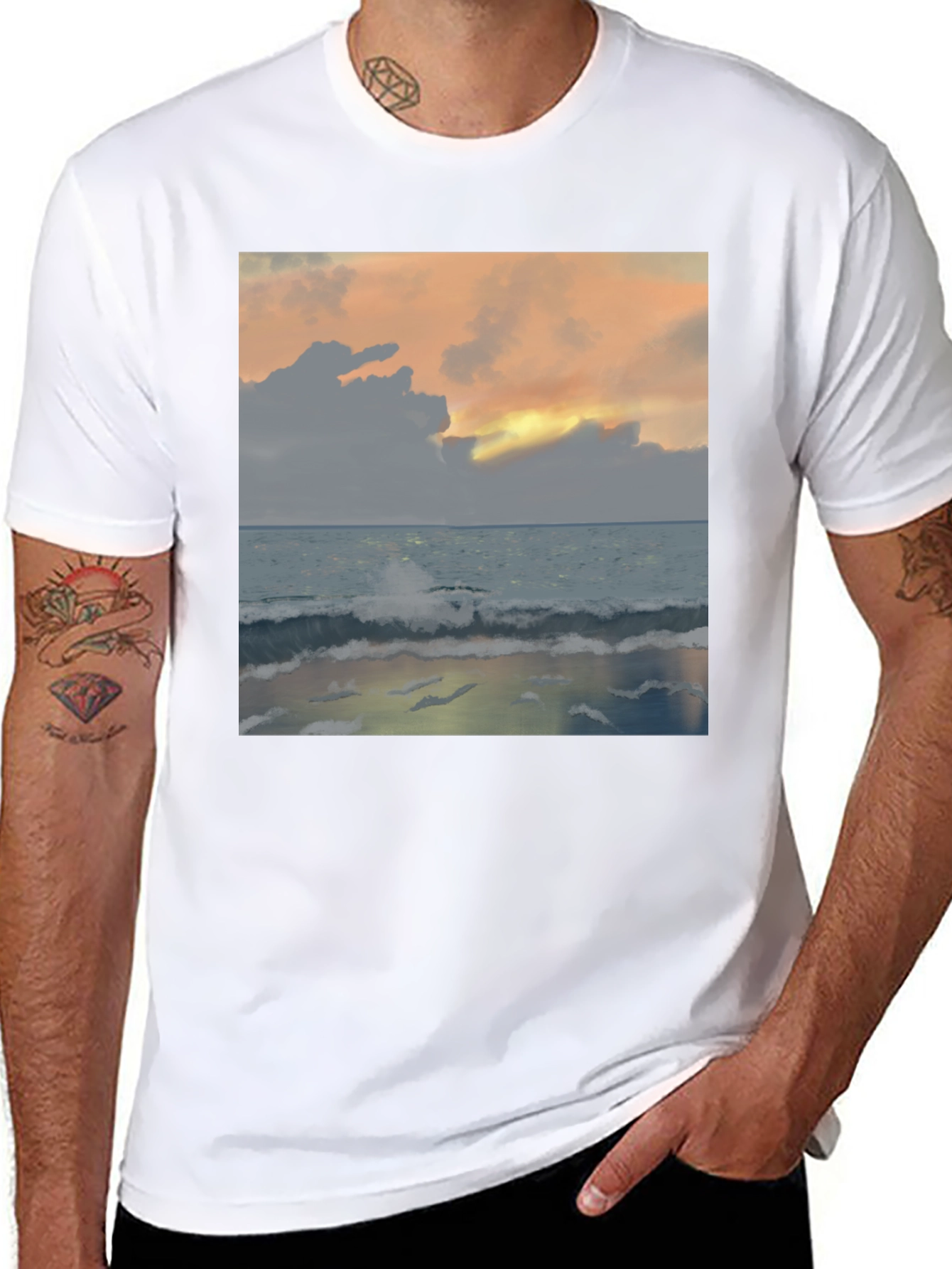 Ocean Sunset Graphic Tee - Relaxed Fit Black T-Shirt