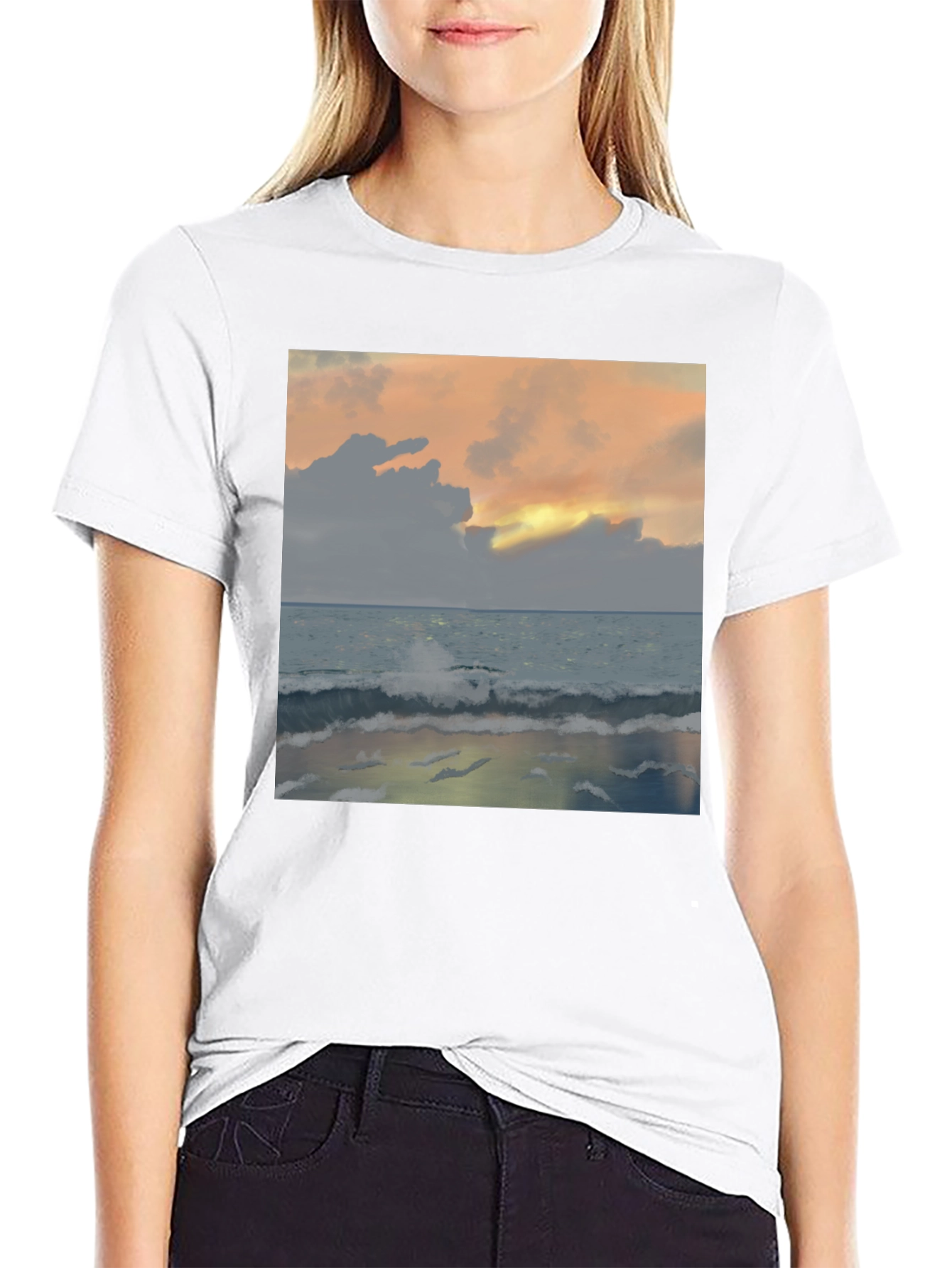 Ocean Sunset Graphic Tee - Relaxed Fit Black T-Shirt