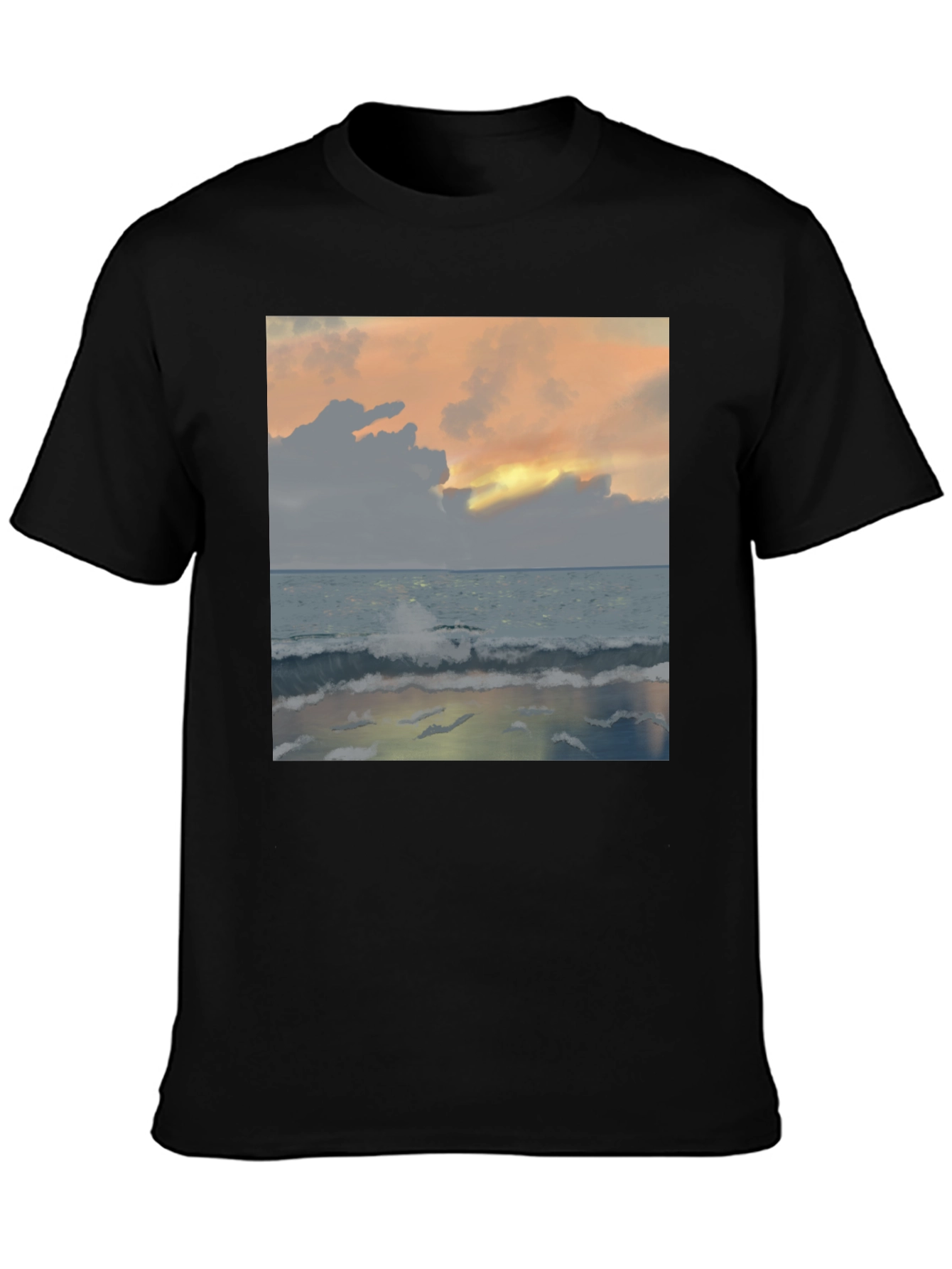 Ocean Sunset Graphic Tee - Relaxed Fit Black T-Shirt