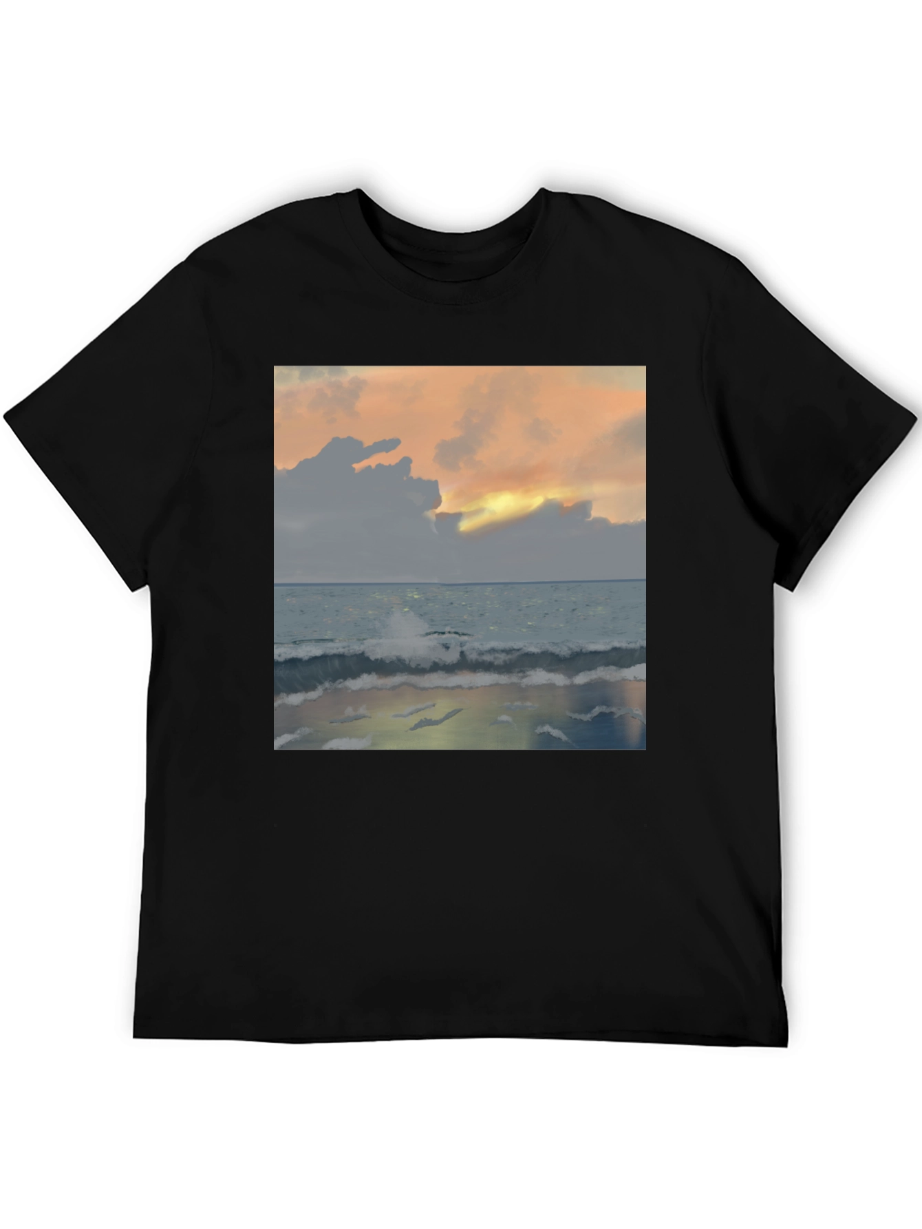Ocean Sunset Graphic Tee - Relaxed Fit Black T-Shirt